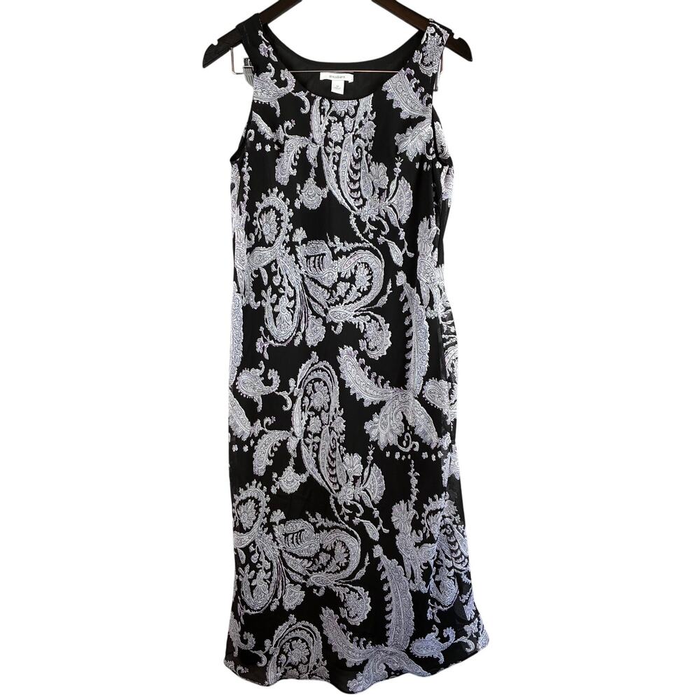Dress Barn Midi Dress 10 Bias Cut Chiffon Black Purple Paisley Whimsigoth‎
